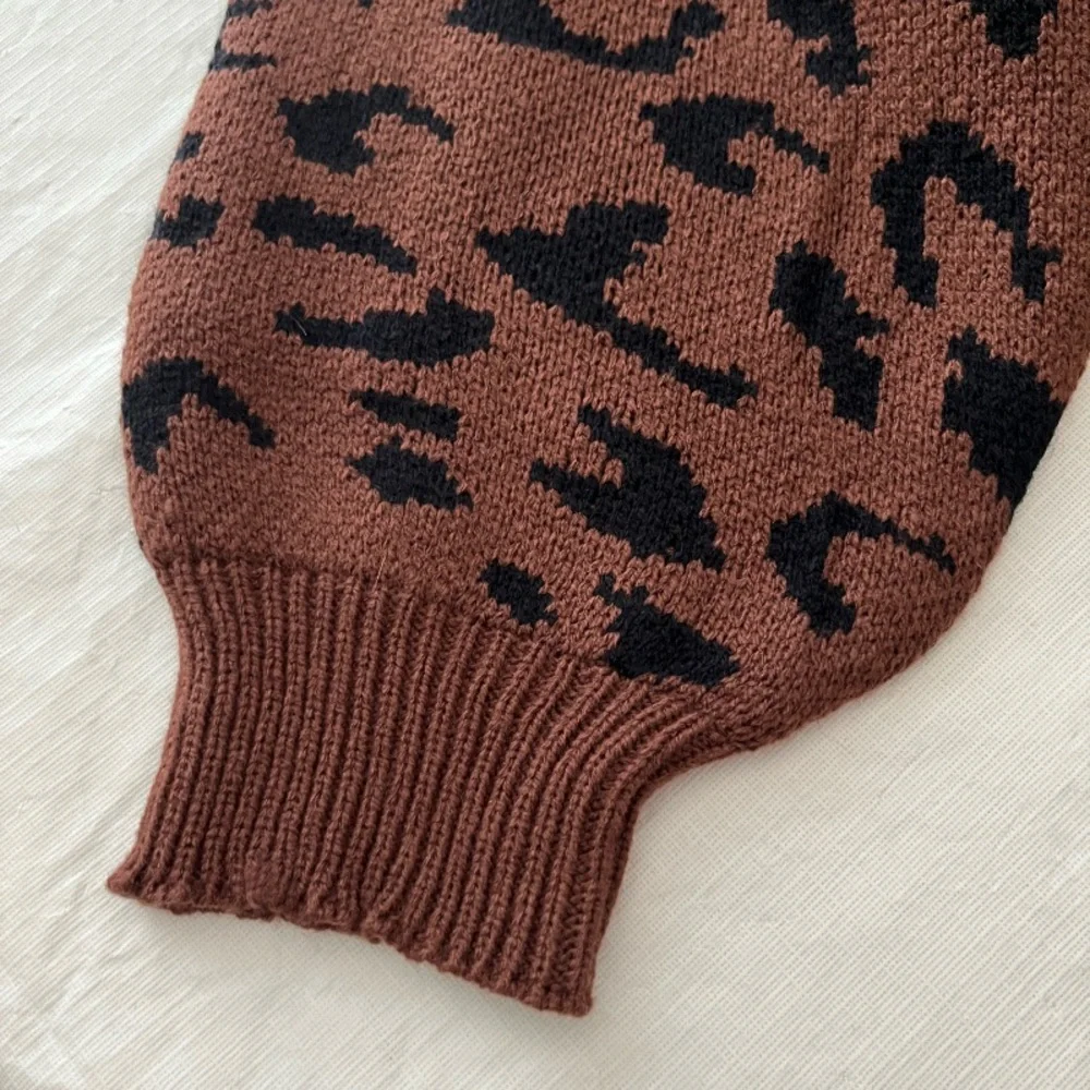 Bloomchic Brown Leopard Print Lantern Sleeve Cardigan Sweater‎ - Picture 5 of 9